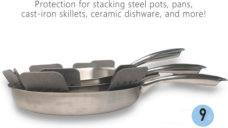 VANWYCHEN Pot and Pan Protectors 9 Pcs (12" 14" 16"), Gray Pan Protectors for Stacking, Pots and Pans Dividers, 3 Different Sizes, Avoid Scratching Cookware Protectors - Image 4